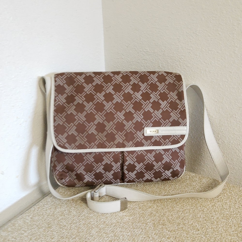 Tumi Brown Signature Leather Trim Crossbody Bag